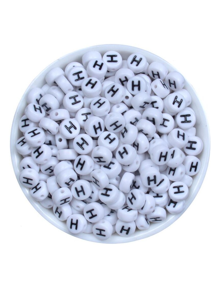 Perle Alphabet 7mm x 4mm Blanc Ecriture Noir Lettre au Choix