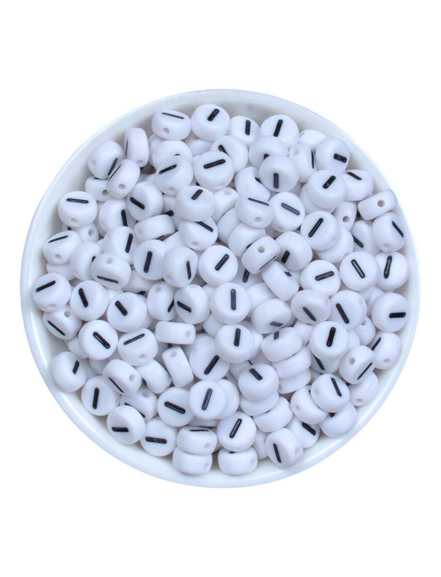 Perle Alphabet 7mm x 4mm Blanc Ecriture Noir Lettre au Choix