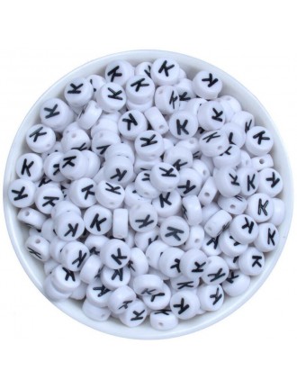 Perle Alphabet 7mm x 4mm Blanc Ecriture Noir Lettre au Choix