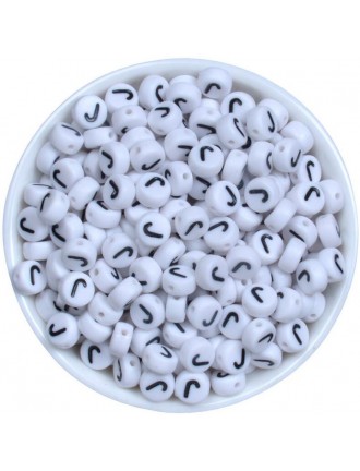 Perle Alphabet 7mm x 4mm Blanc Ecriture Noir Lettre au Choix
