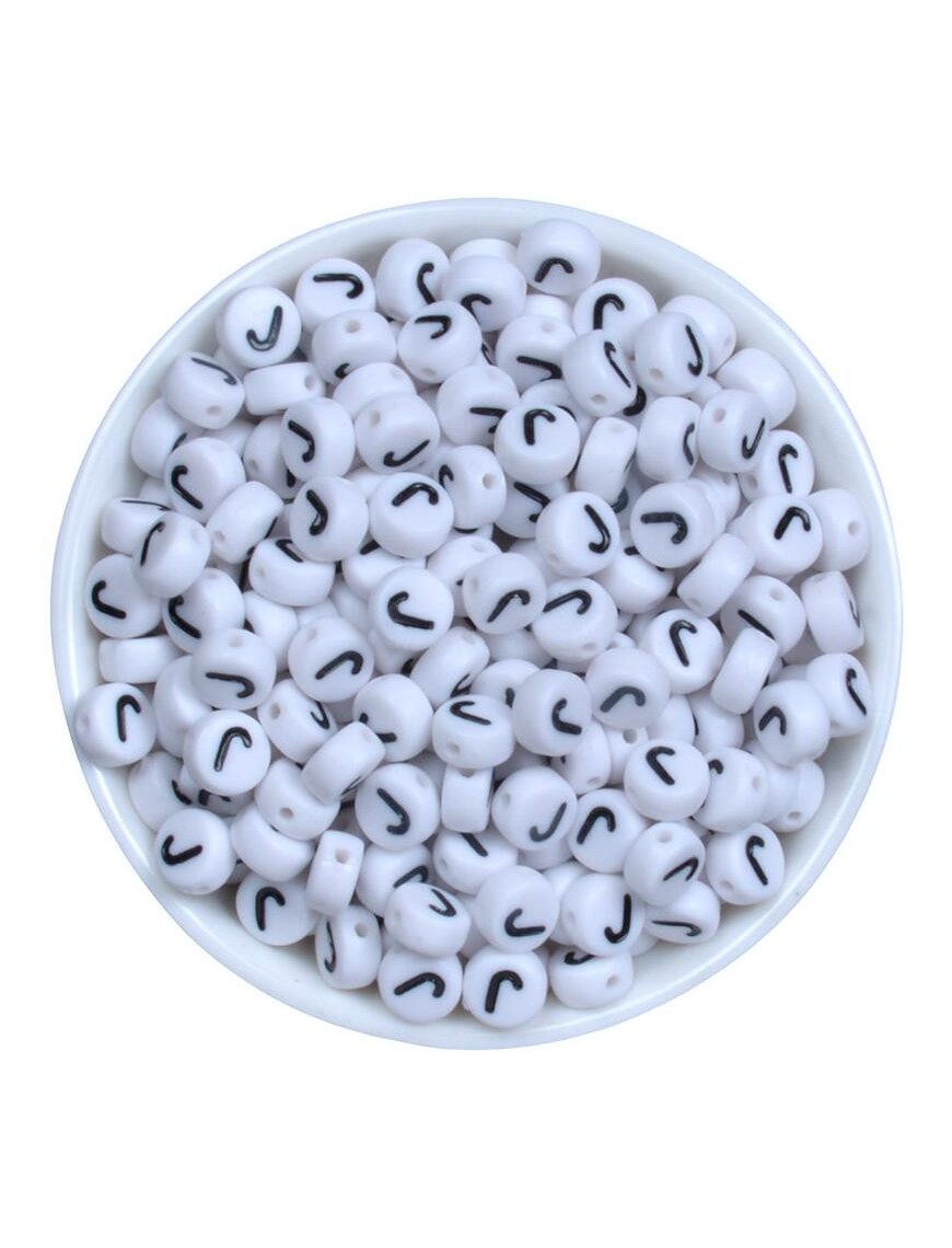 Perle Alphabet 7mm x 4mm Blanc Ecriture Noir Lettre au Choix