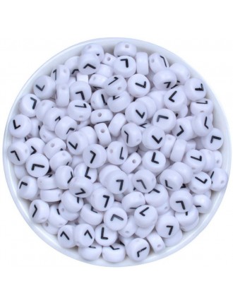 Perle Alphabet 7mm x 4mm Blanc Ecriture Noir Lettre au Choix