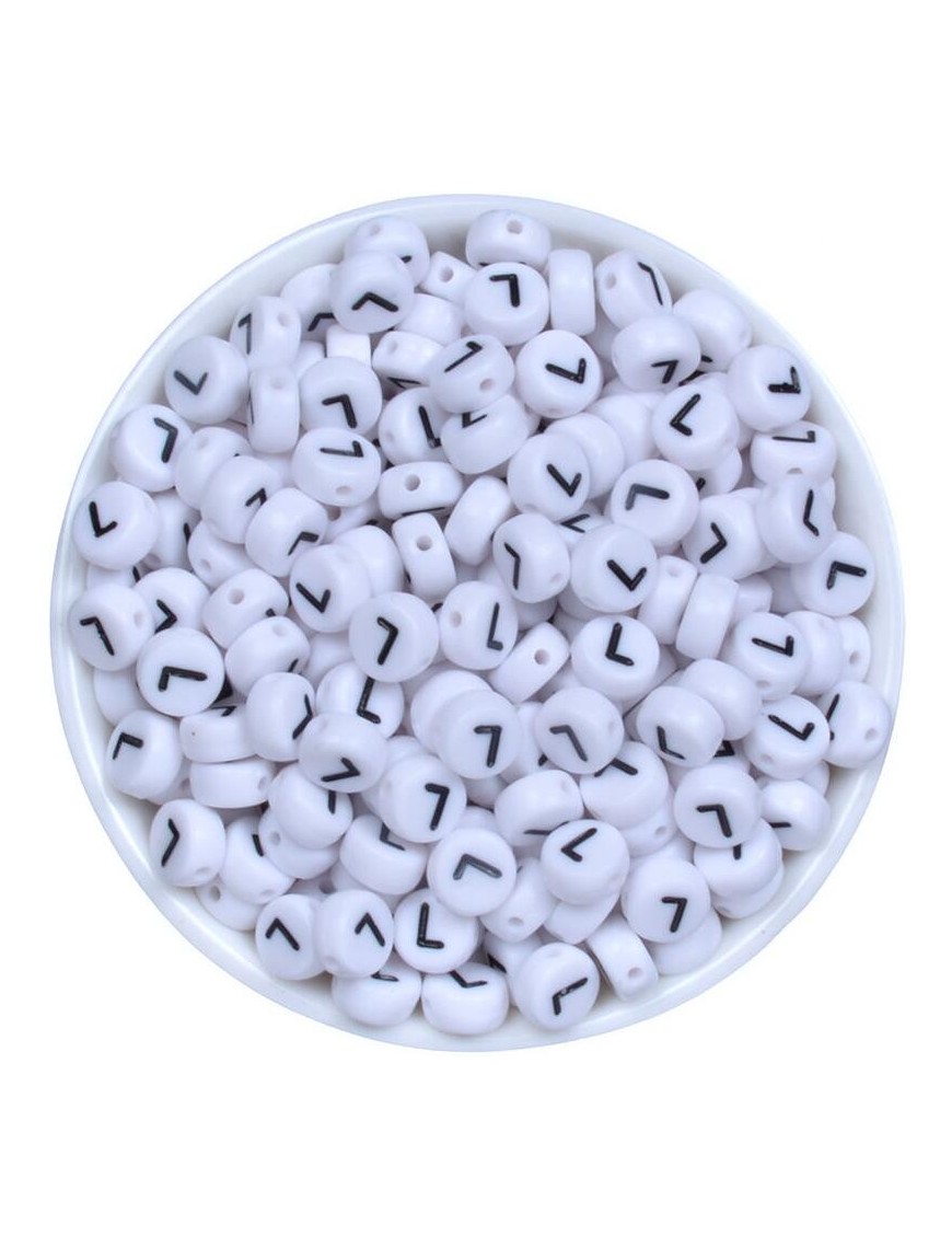 Perle Alphabet 7mm x 4mm Blanc Ecriture Noir Lettre au Choix