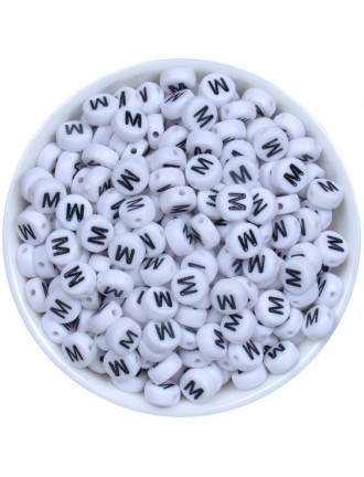 Perle Alphabet 7mm x 4mm Blanc Ecriture Noir Lettre au Choix
