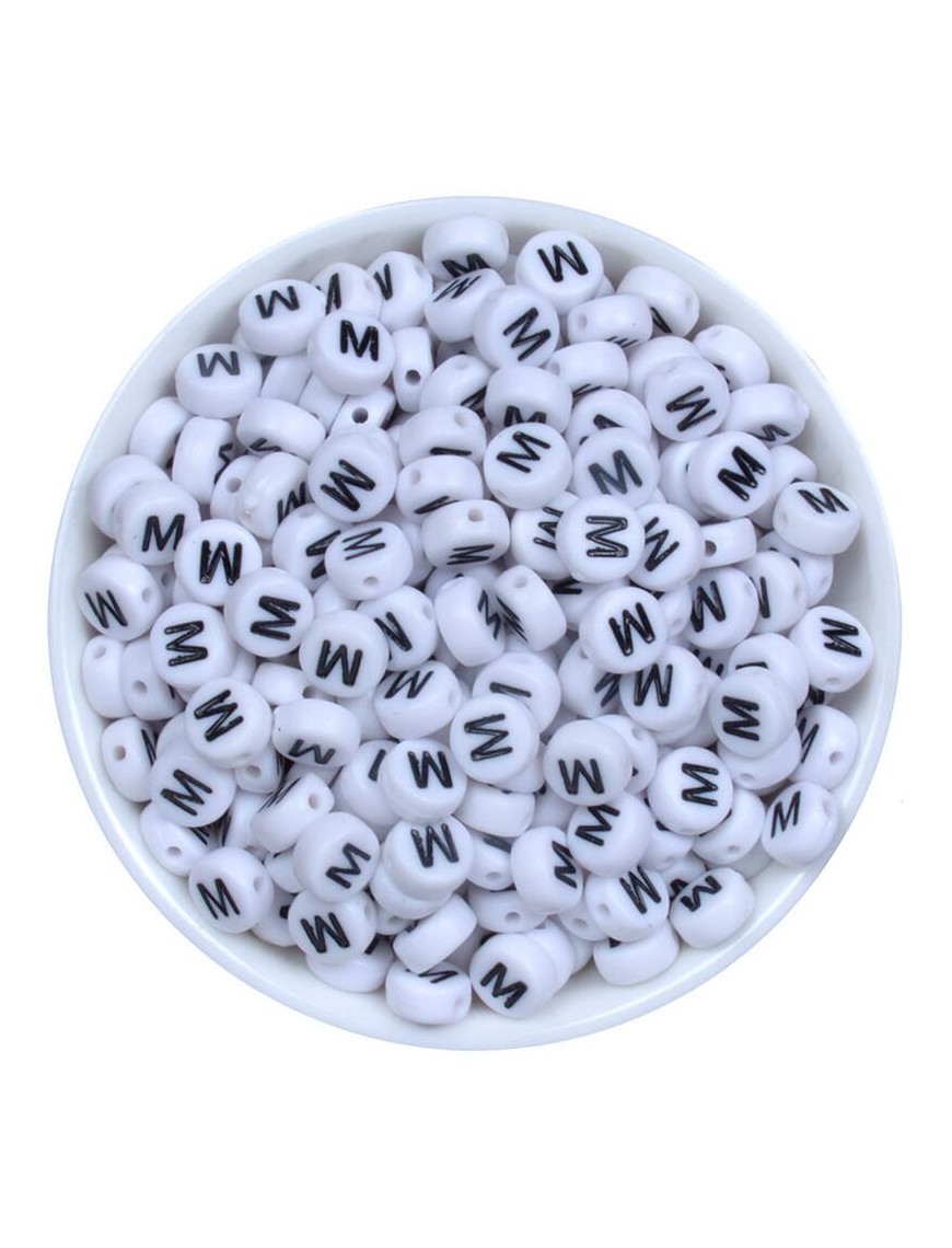 Perle Alphabet 7mm x 4mm Blanc Ecriture Noir Lettre au Choix