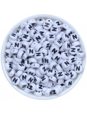 Perle Alphabet 7mm x 4mm Blanc Ecriture Noir Lettre au Choix