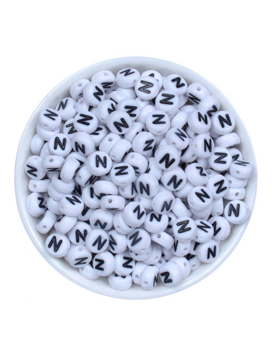 Perle Alphabet 7mm x 4mm Blanc Ecriture Noir Lettre au Choix