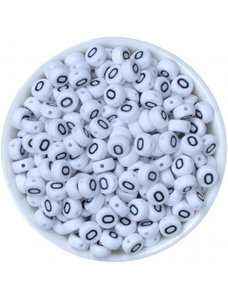 Perle Alphabet 7mm x 4mm Blanc Ecriture Noir Lettre au Choix