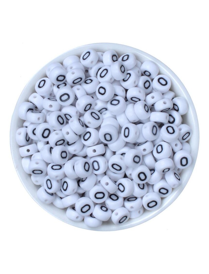 Perle Alphabet 7mm x 4mm Blanc Ecriture Noir Lettre au Choix