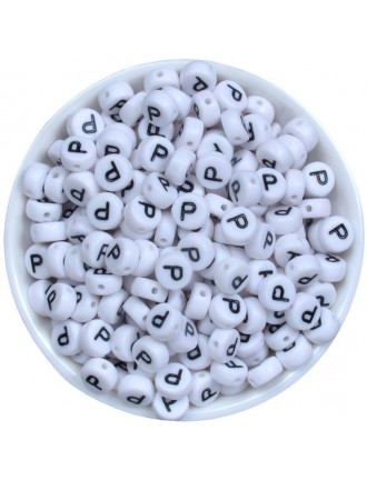 Perle Alphabet 7mm x 4mm Blanc Ecriture Noir Lettre au Choix