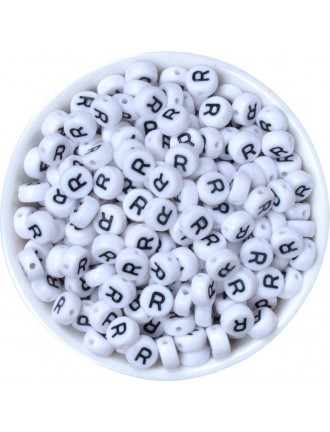 Perle Alphabet 7mm x 4mm Blanc Ecriture Noir Lettre au Choix