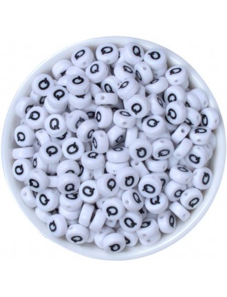 Perle Alphabet 7mm x 4mm Blanc Ecriture Noir Lettre au Choix