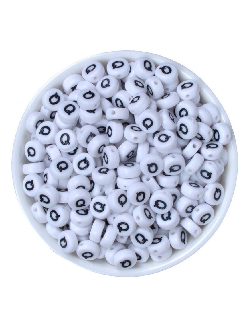 Perle Alphabet 7mm x 4mm Blanc Ecriture Noir Lettre au Choix