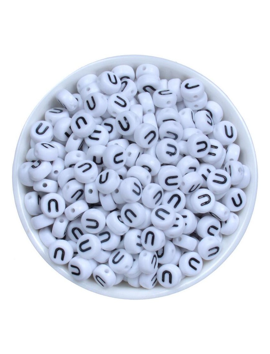 Perle Alphabet 7mm x 4mm Blanc Ecriture Noir Lettre au Choix