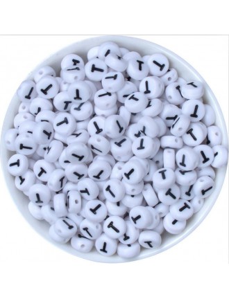 Perle Alphabet 7mm x 4mm Blanc Ecriture Noir Lettre au Choix