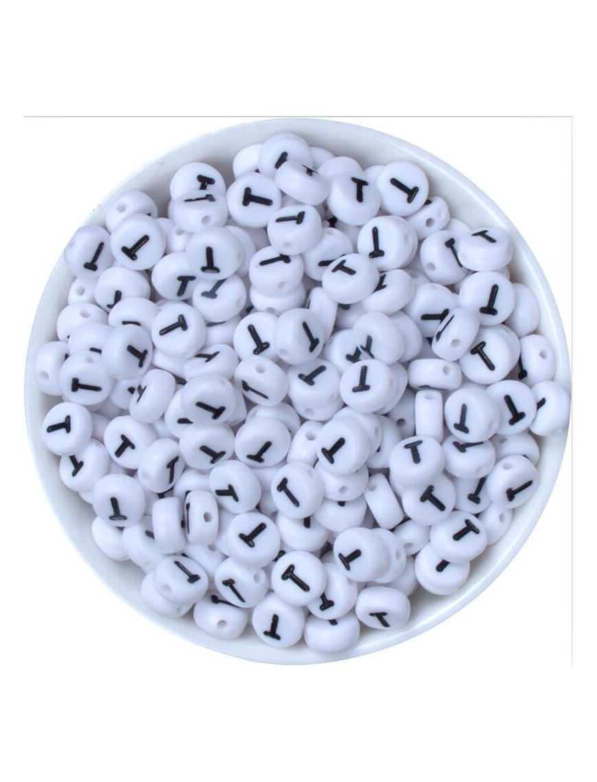 Perle Alphabet 7mm x 4mm Blanc Ecriture Noir Lettre au Choix