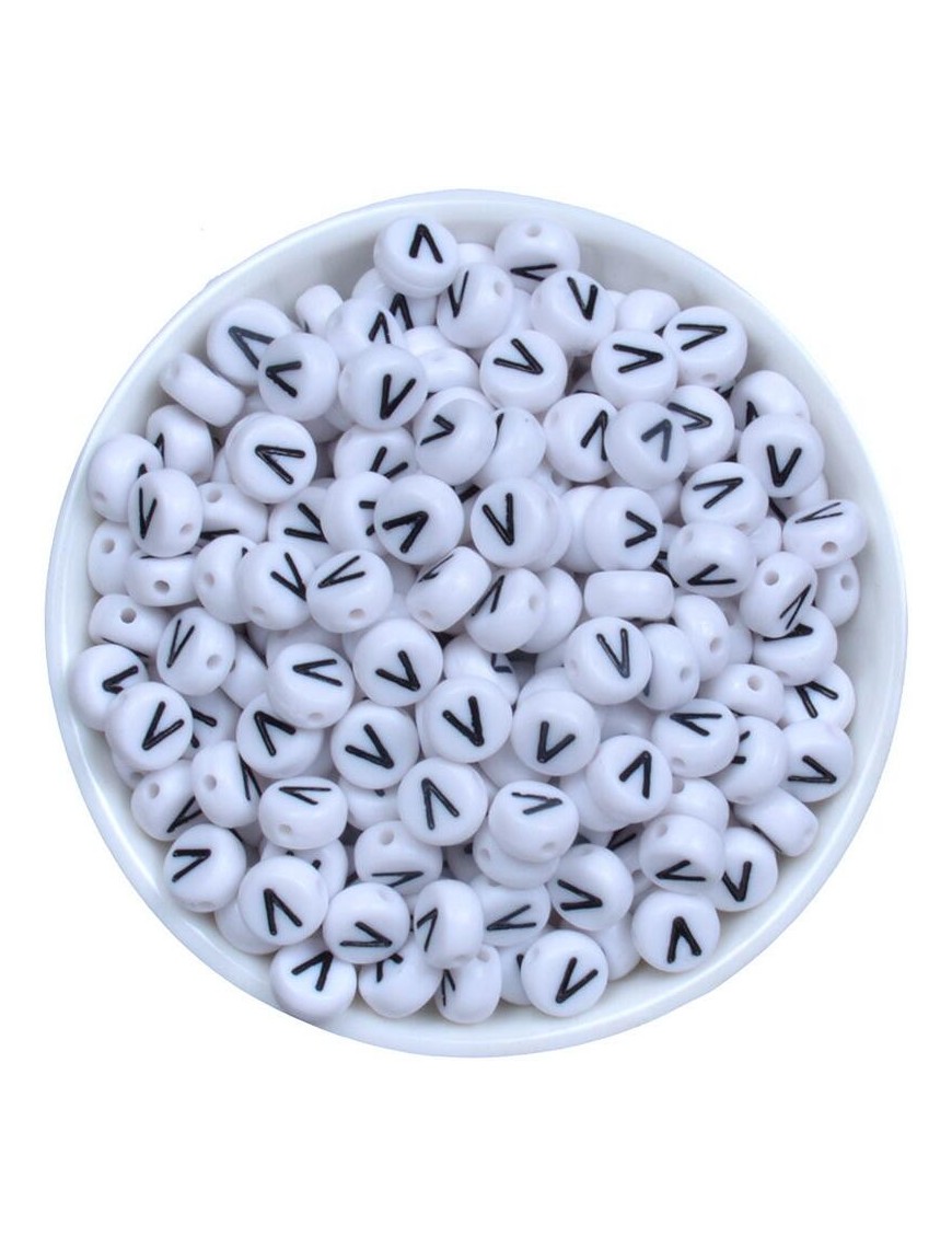 Perle Alphabet 7mm x 4mm Blanc Ecriture Noir Lettre au Choix