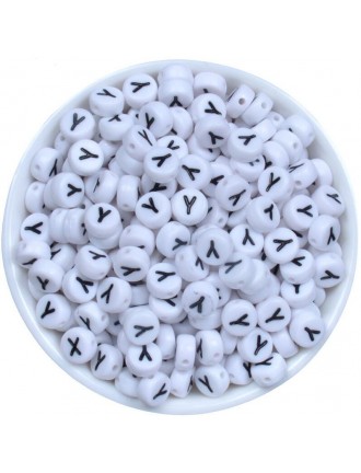 Perle Alphabet 7mm x 4mm Blanc Ecriture Noir Lettre au Choix