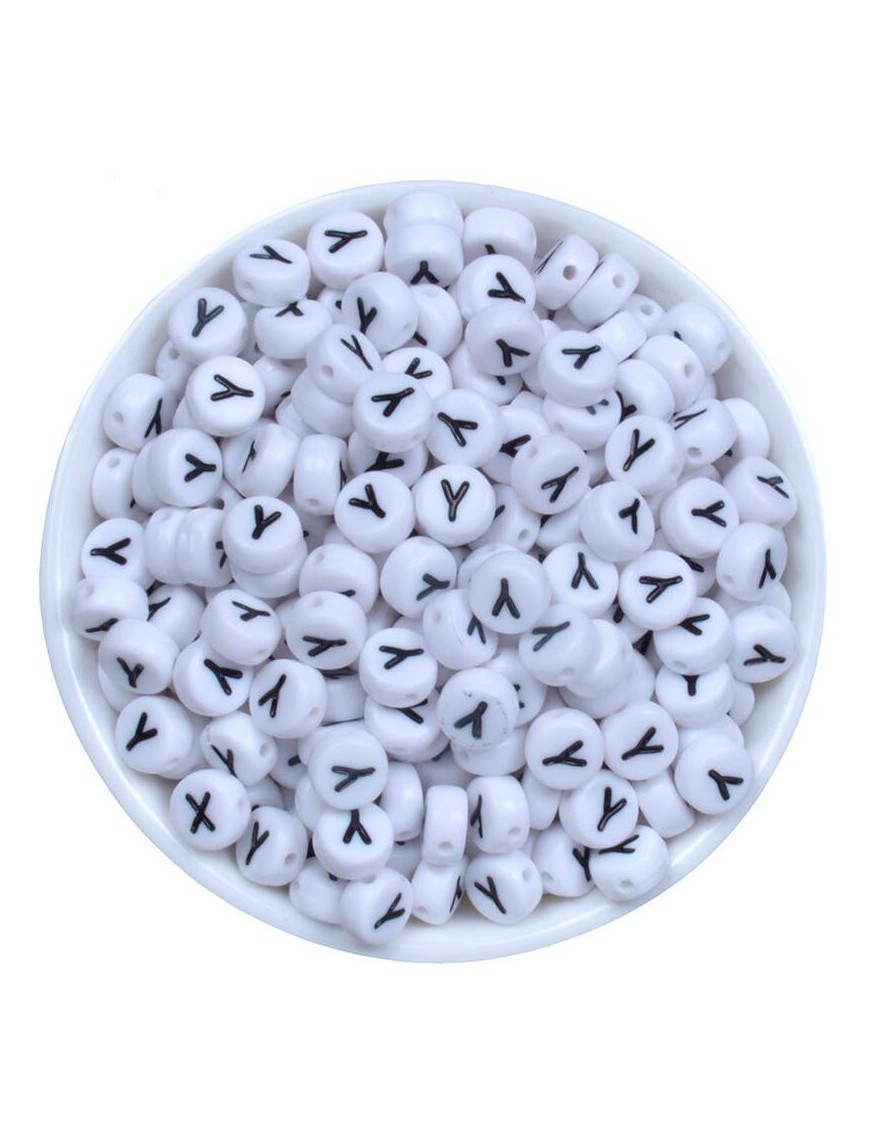 Perle Alphabet 7mm x 4mm Blanc Ecriture Noir Lettre au Choix