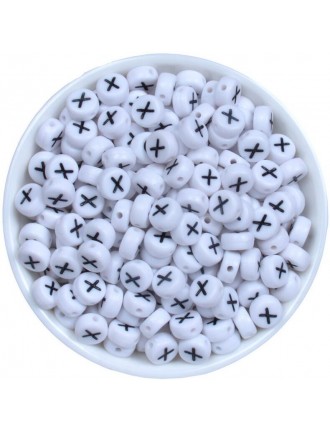 Perle Alphabet 7mm x 4mm Blanc Ecriture Noir Lettre au Choix