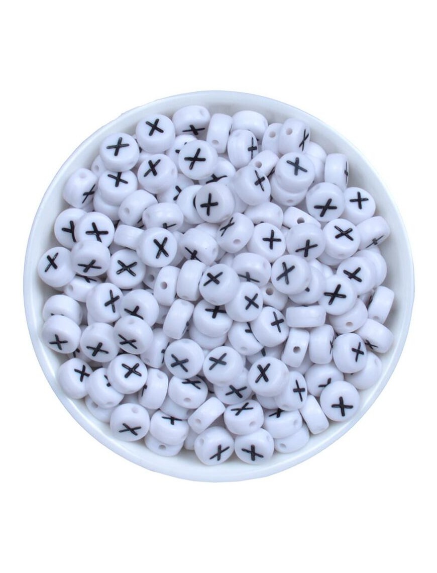 Perle Alphabet 7mm x 4mm Blanc Ecriture Noir Lettre au Choix