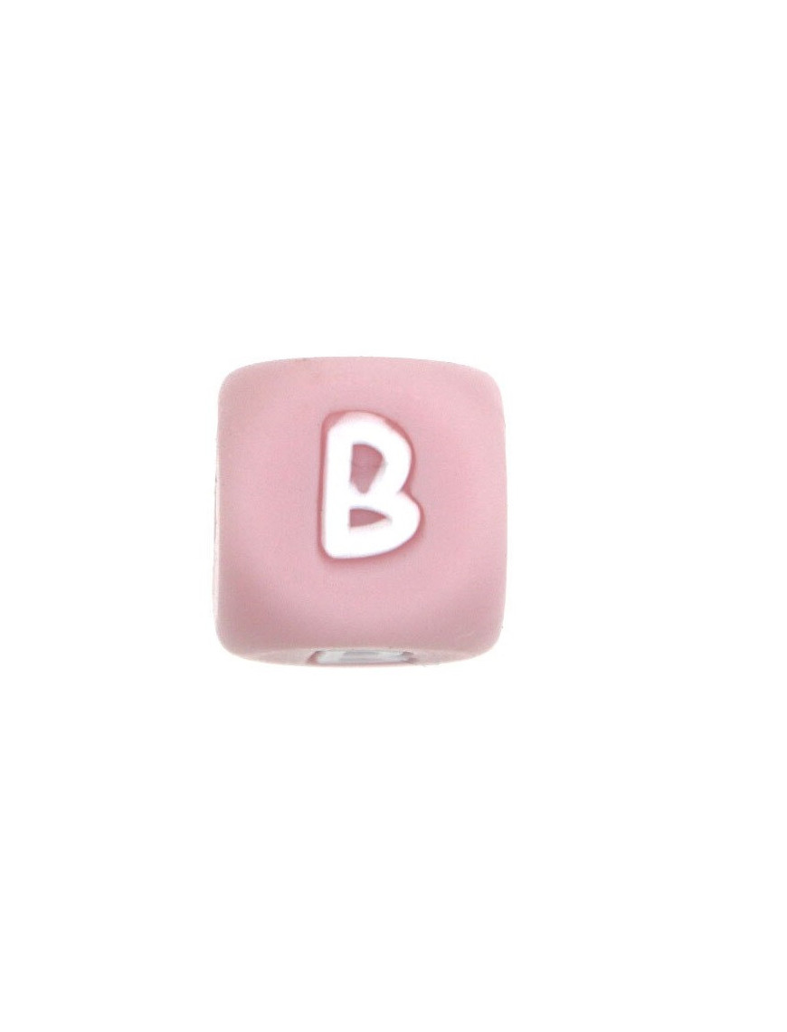 Perles Silicone Lettre Alphabet 12mm Rose