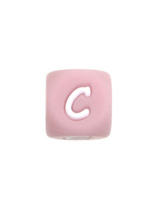 Perles Silicone Lettre Alphabet 12mm Rose