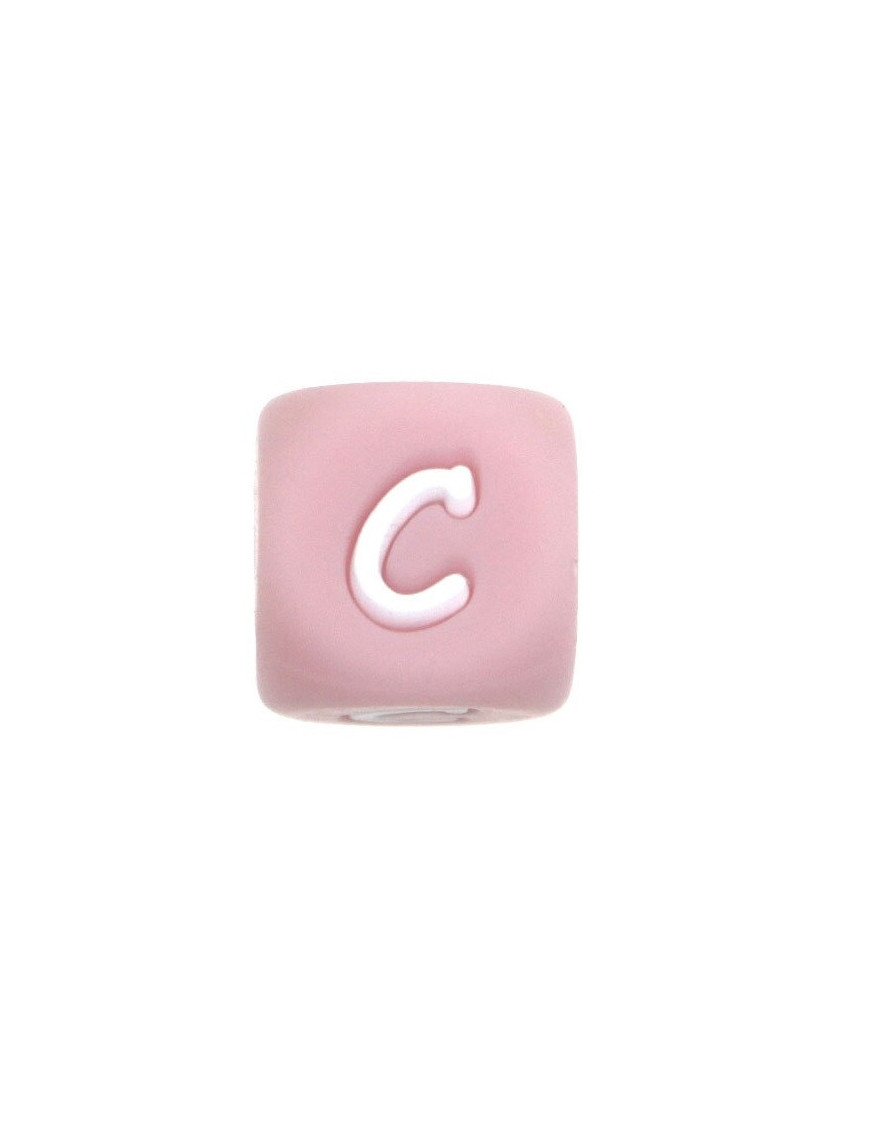 Perles Silicone Lettre Alphabet 12mm Rose