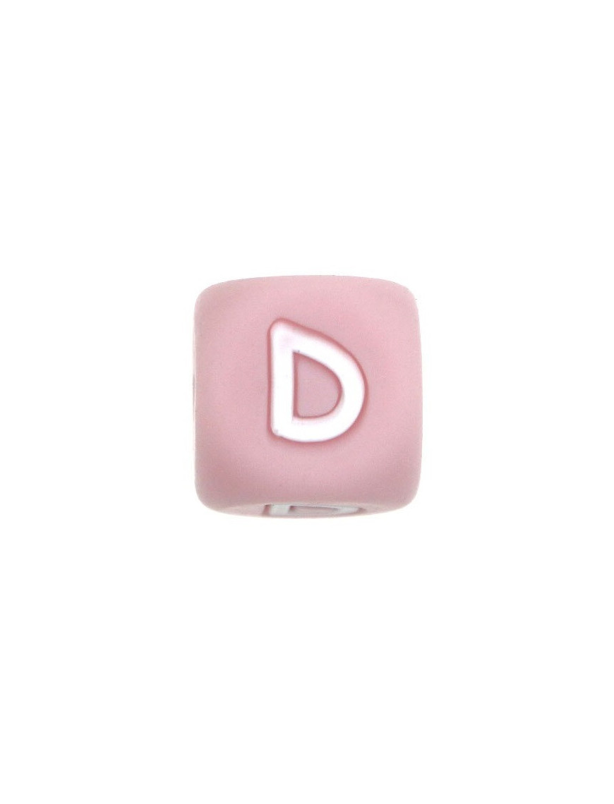Perles Silicone Lettre Alphabet 12mm Rose