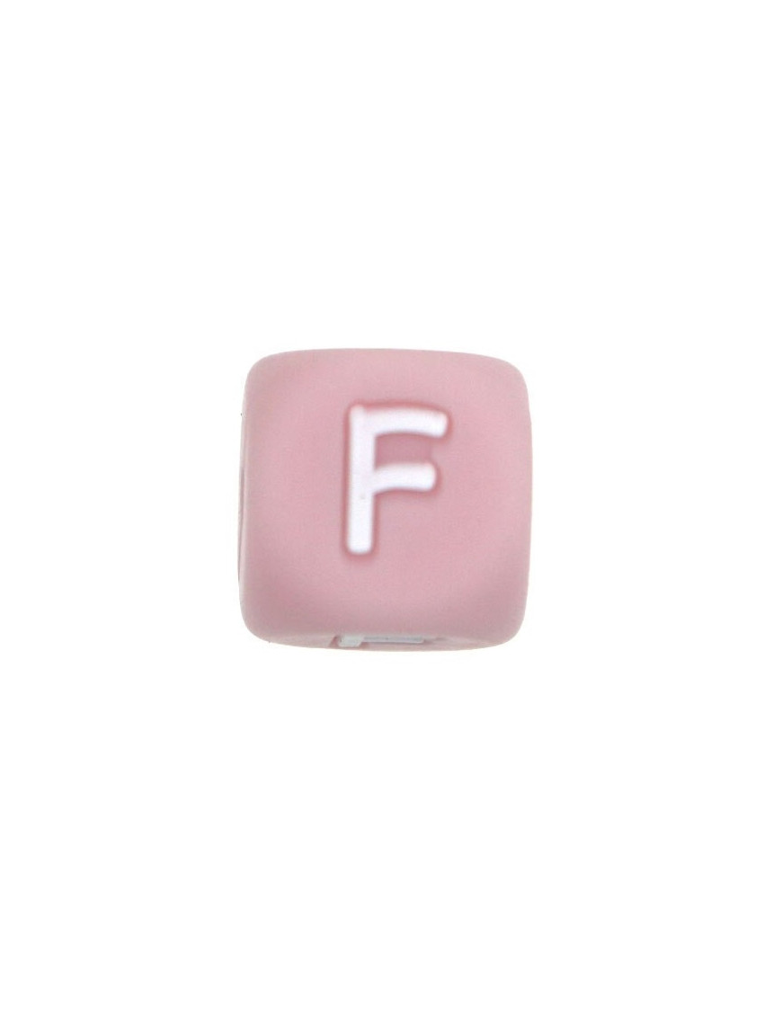 Perles Silicone Lettre Alphabet 12mm Rose