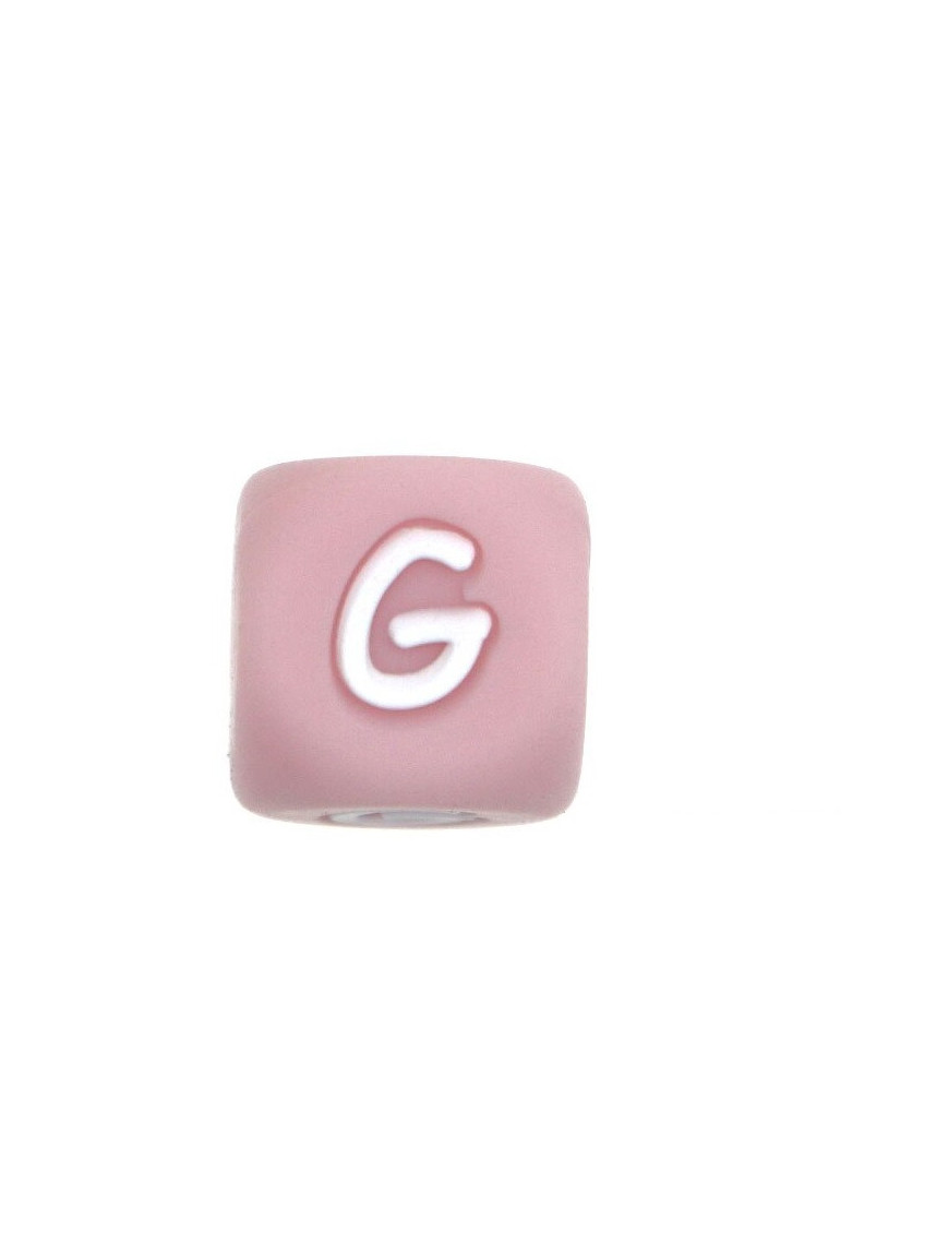 Perles Silicone Lettre Alphabet 12mm Rose