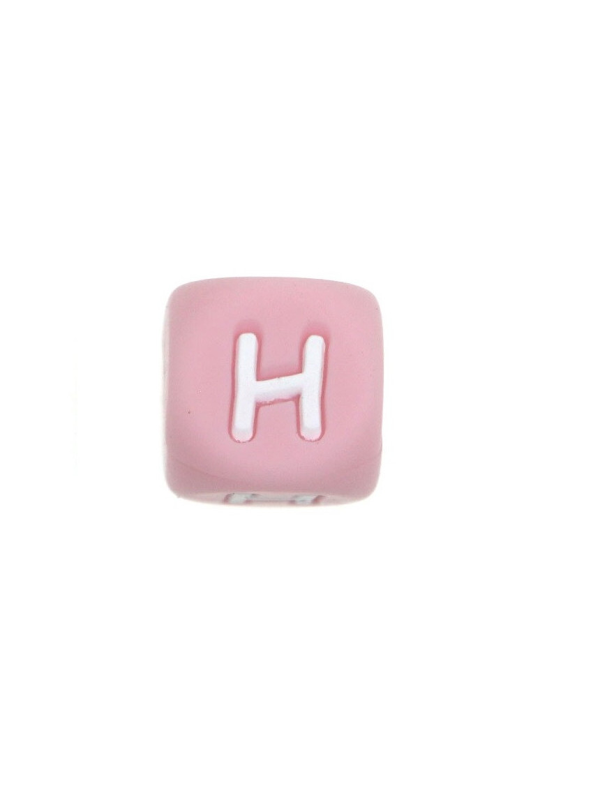 Perles Silicone Lettre Alphabet 12mm Rose