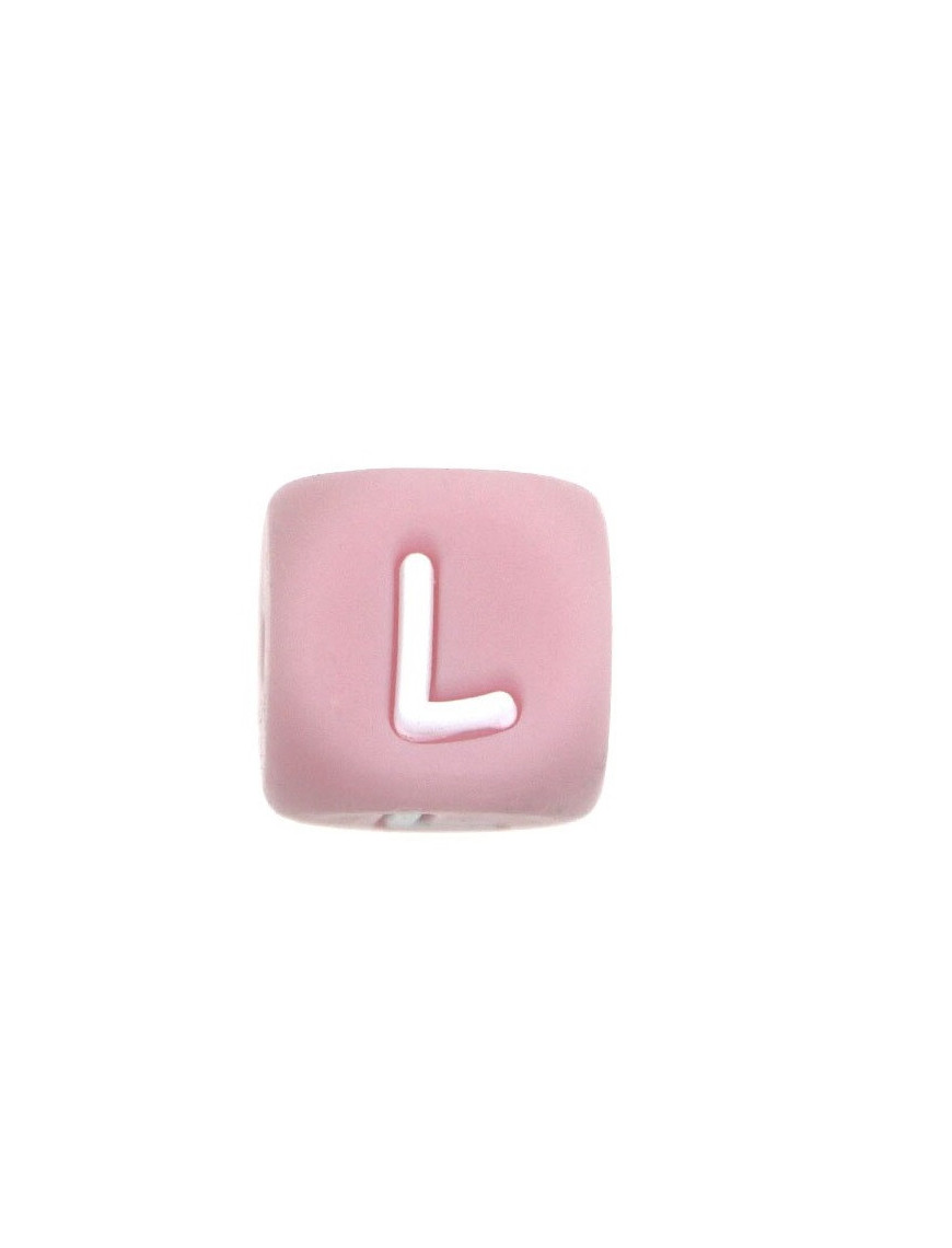 Perles Silicone Lettre Alphabet 12mm Rose