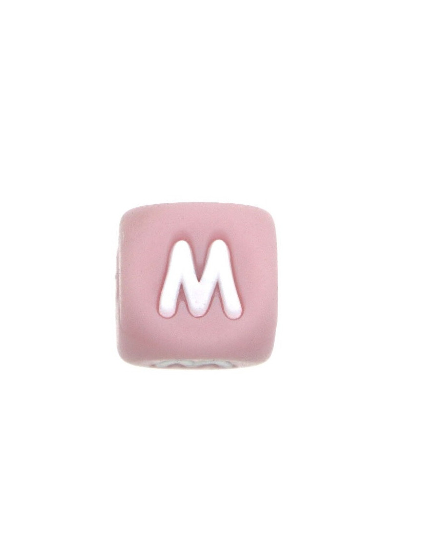 Perles Silicone Lettre Alphabet 12mm Rose