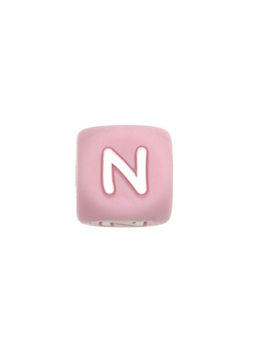 Perles Silicone Lettre Alphabet 12mm Rose
