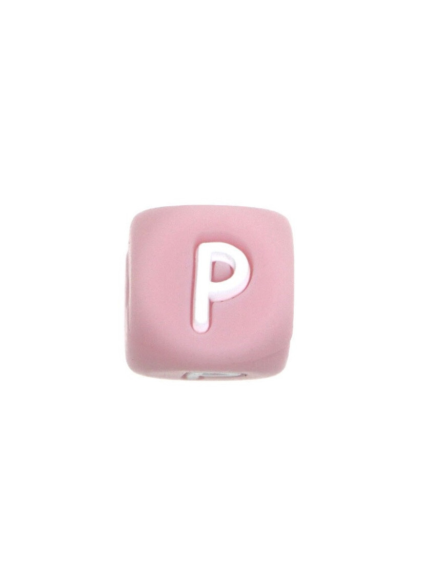 Perles Silicone Lettre Alphabet 12mm Rose
