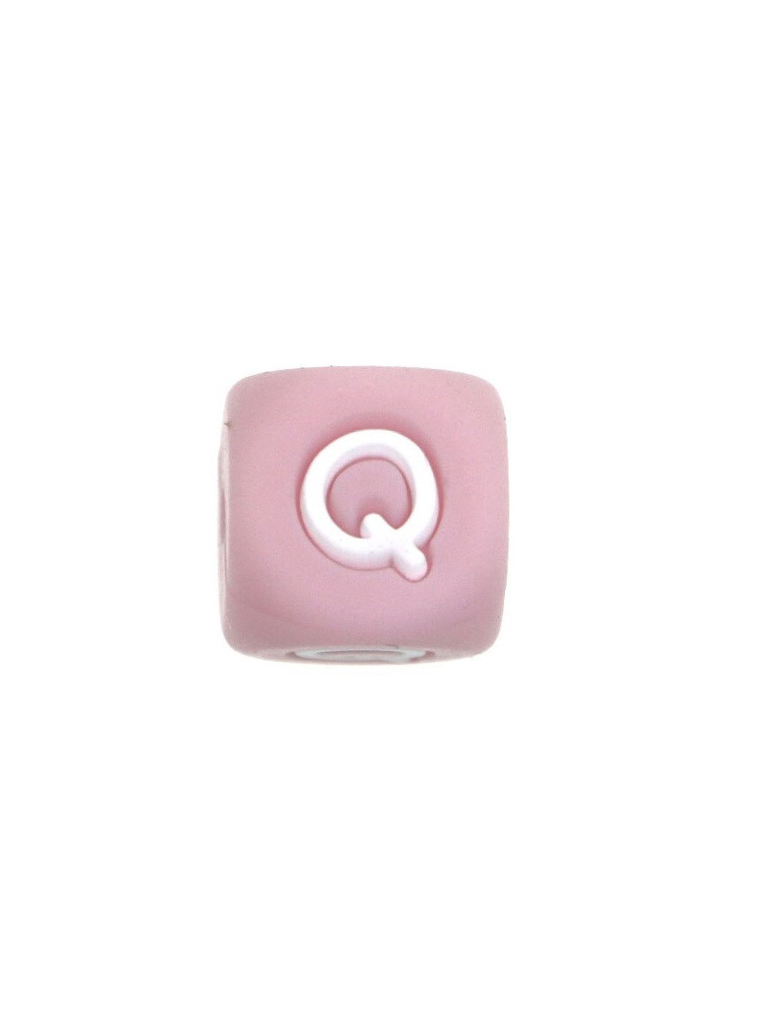 Perles Silicone Lettre Alphabet 12mm Rose