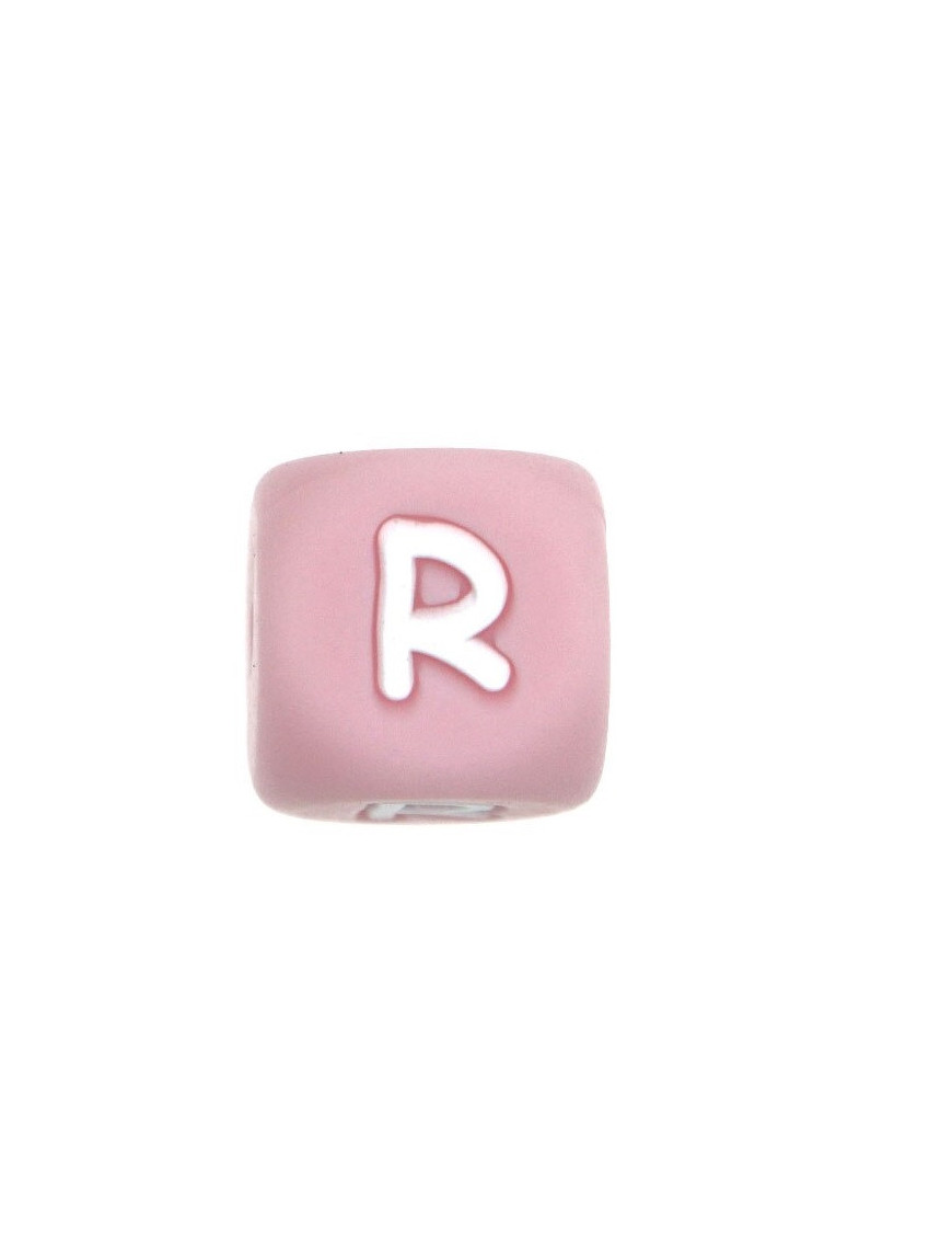 Perles Silicone Lettre Alphabet 12mm Rose