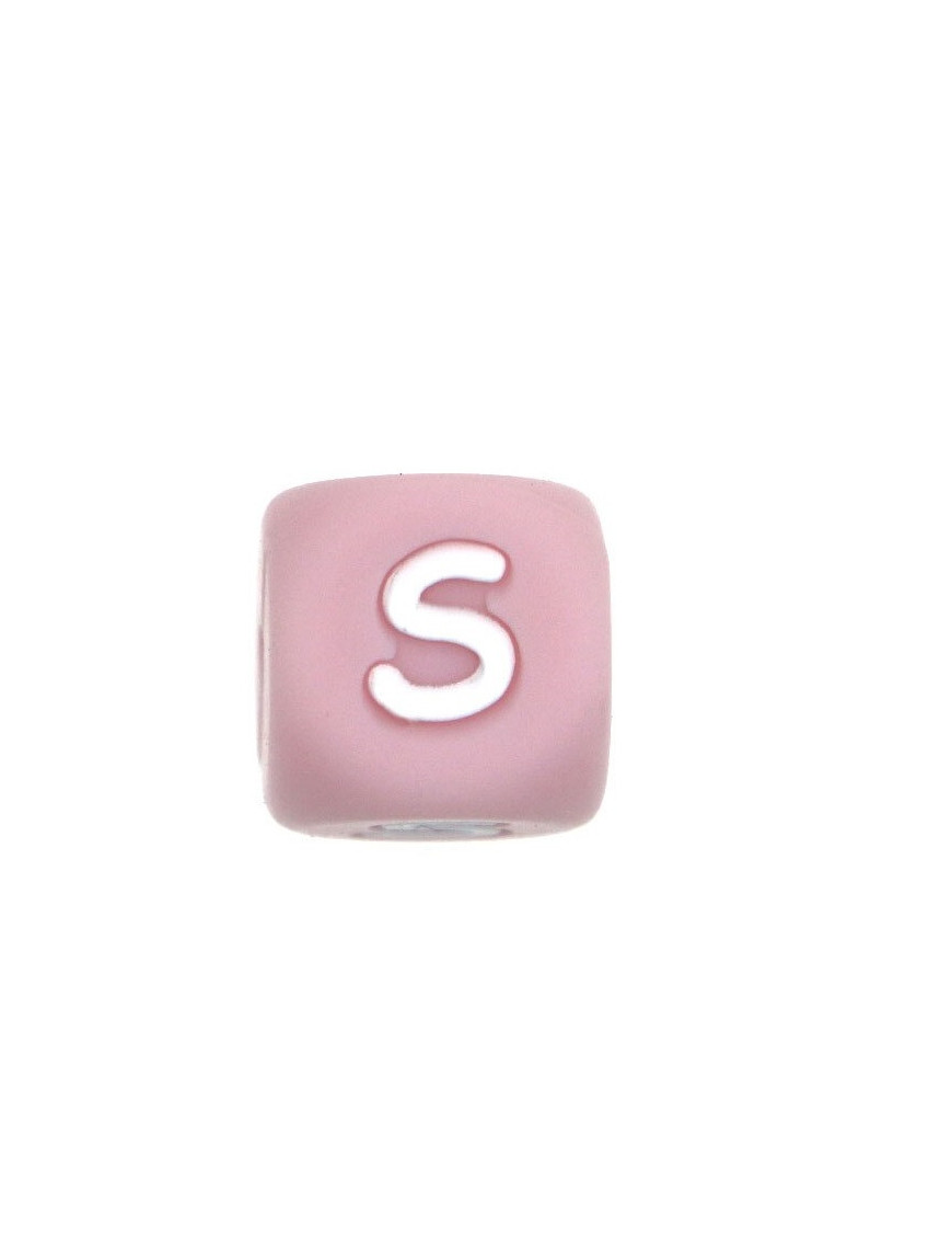 Perles Silicone Lettre Alphabet 12mm Rose