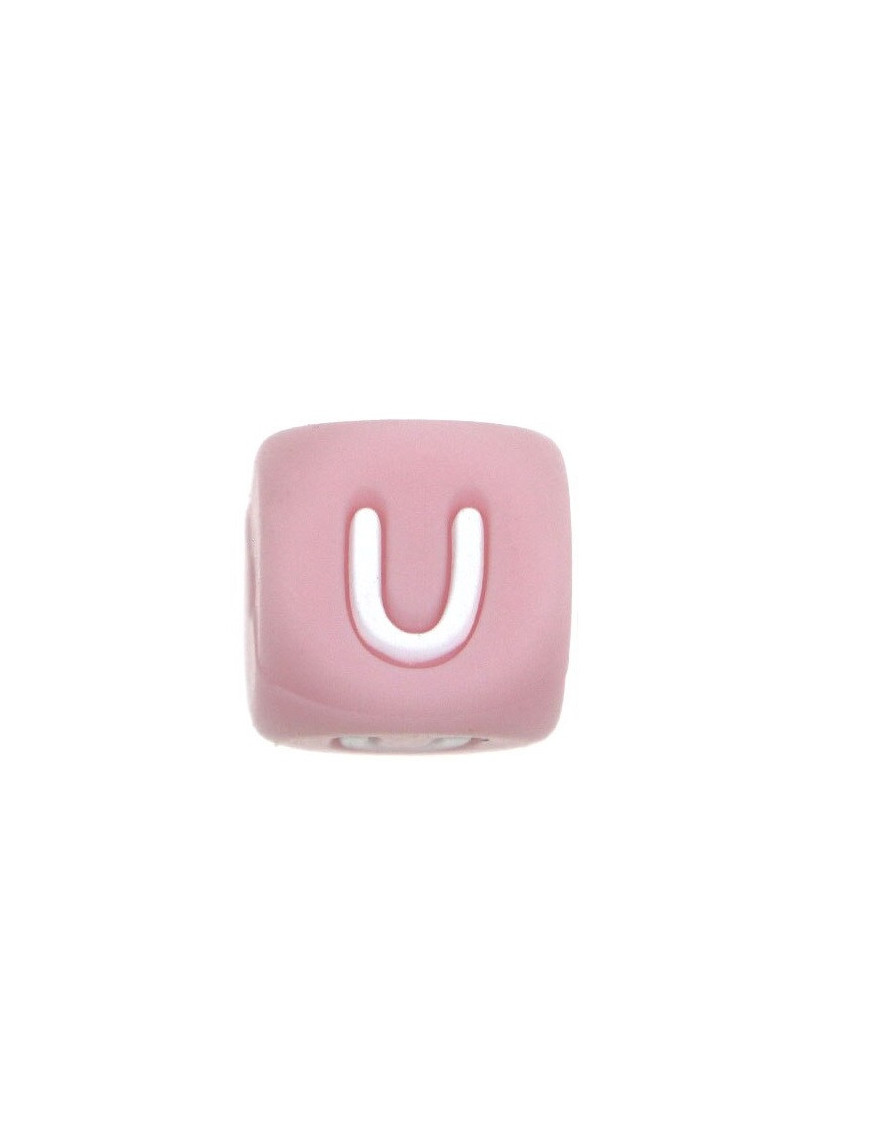 Perles Silicone Lettre Alphabet 12mm Rose