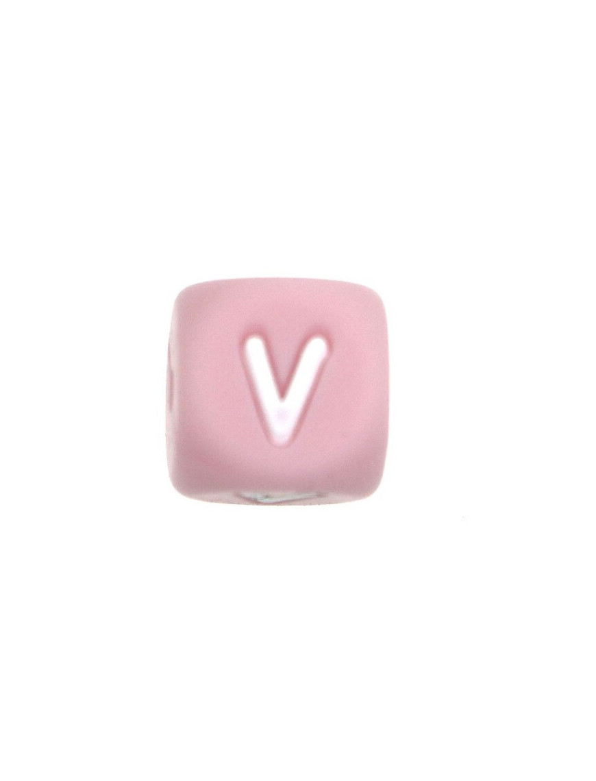 Perles Silicone Lettre Alphabet 12mm Rose