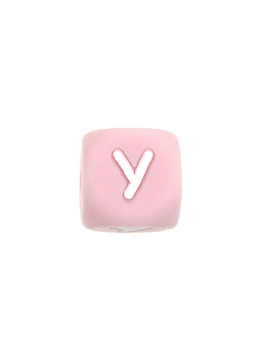 Perles Silicone Lettre Alphabet 12mm Rose