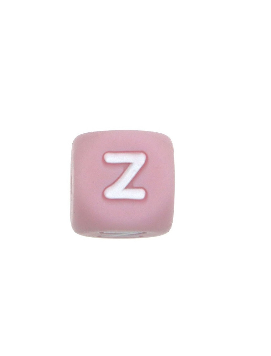 Perles Silicone Lettre Alphabet 12mm Rose
