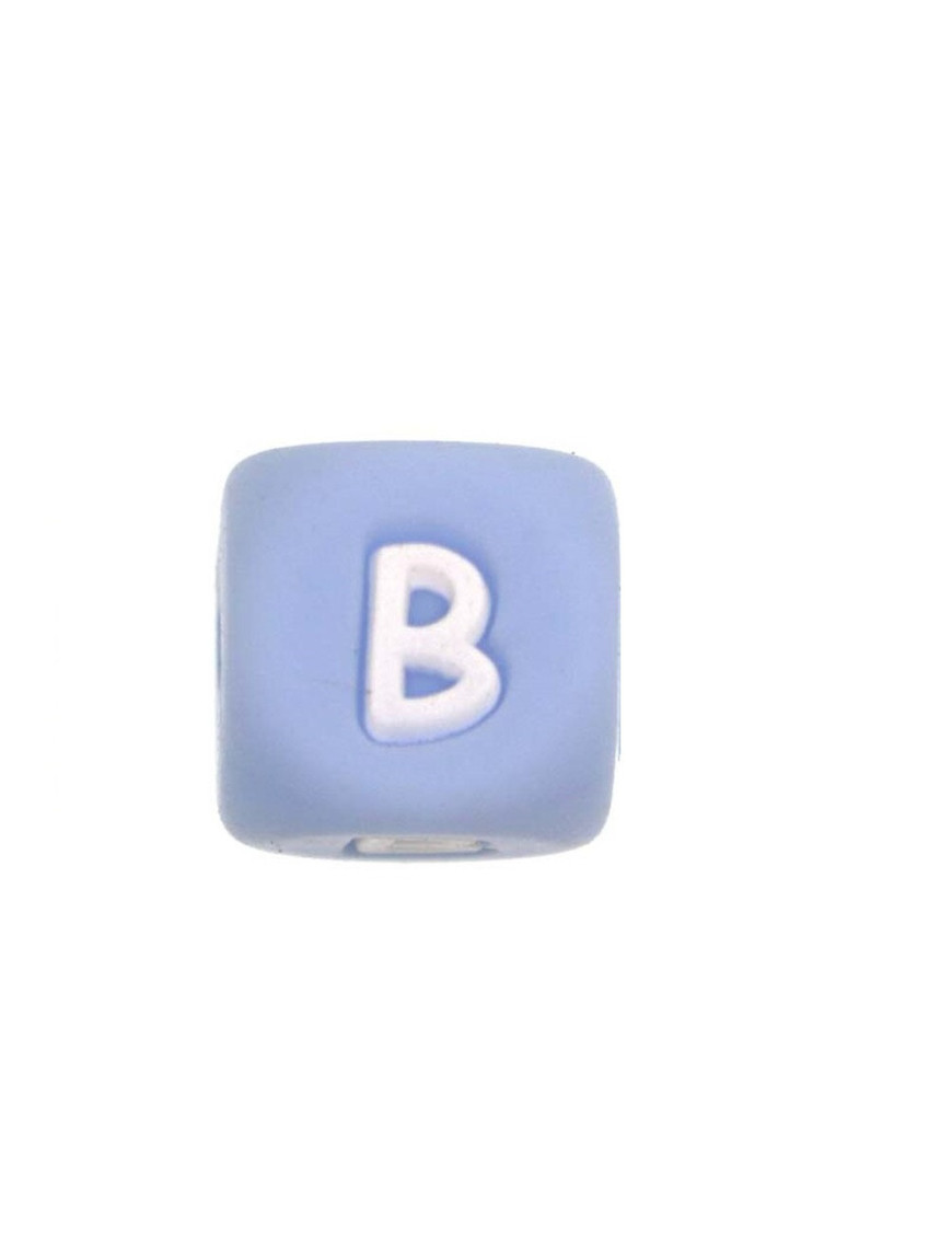 Perles Silicone Lettre Alphabet 12mm Bleu Clair