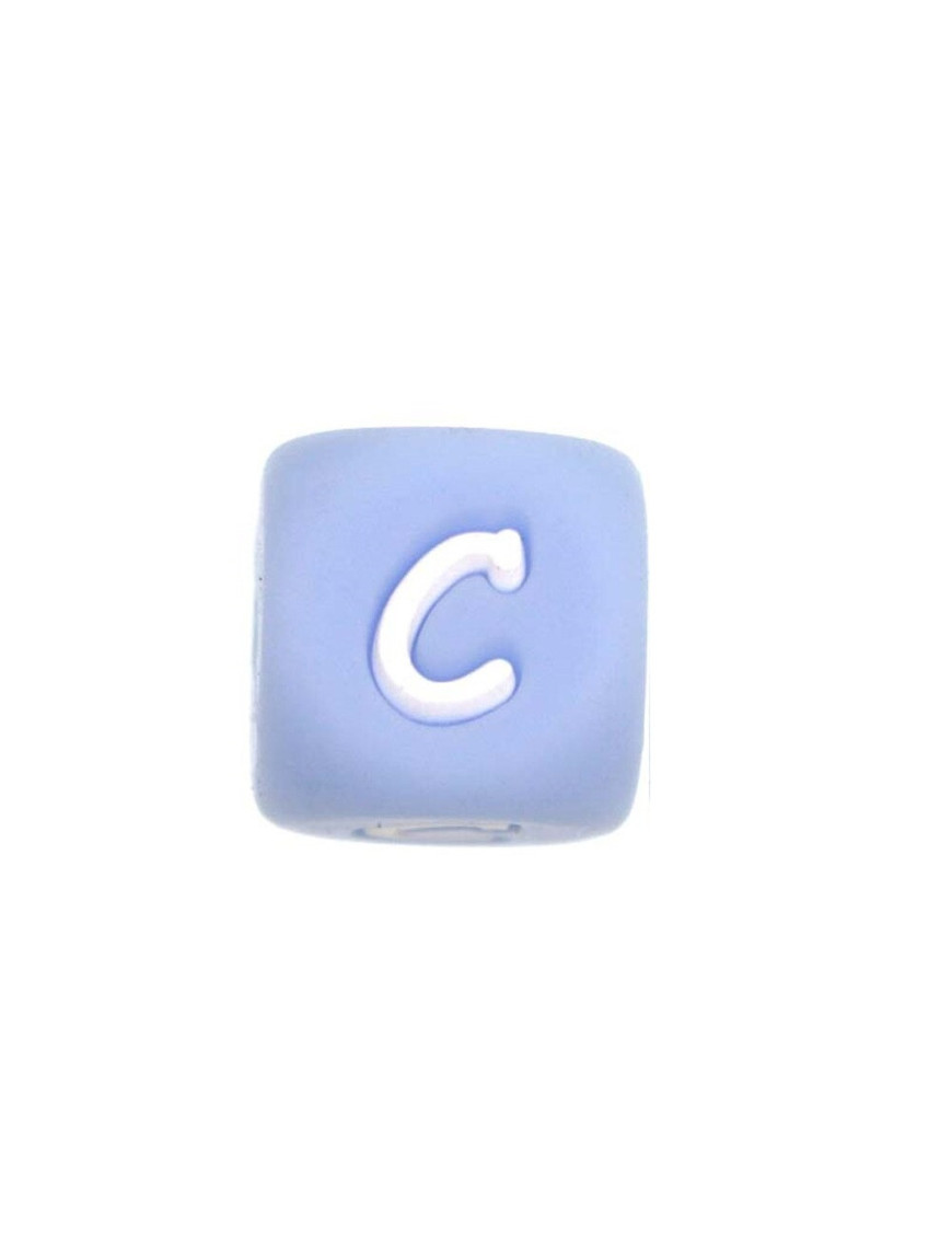 Perles Silicone Lettre Alphabet 12mm Bleu Clair
