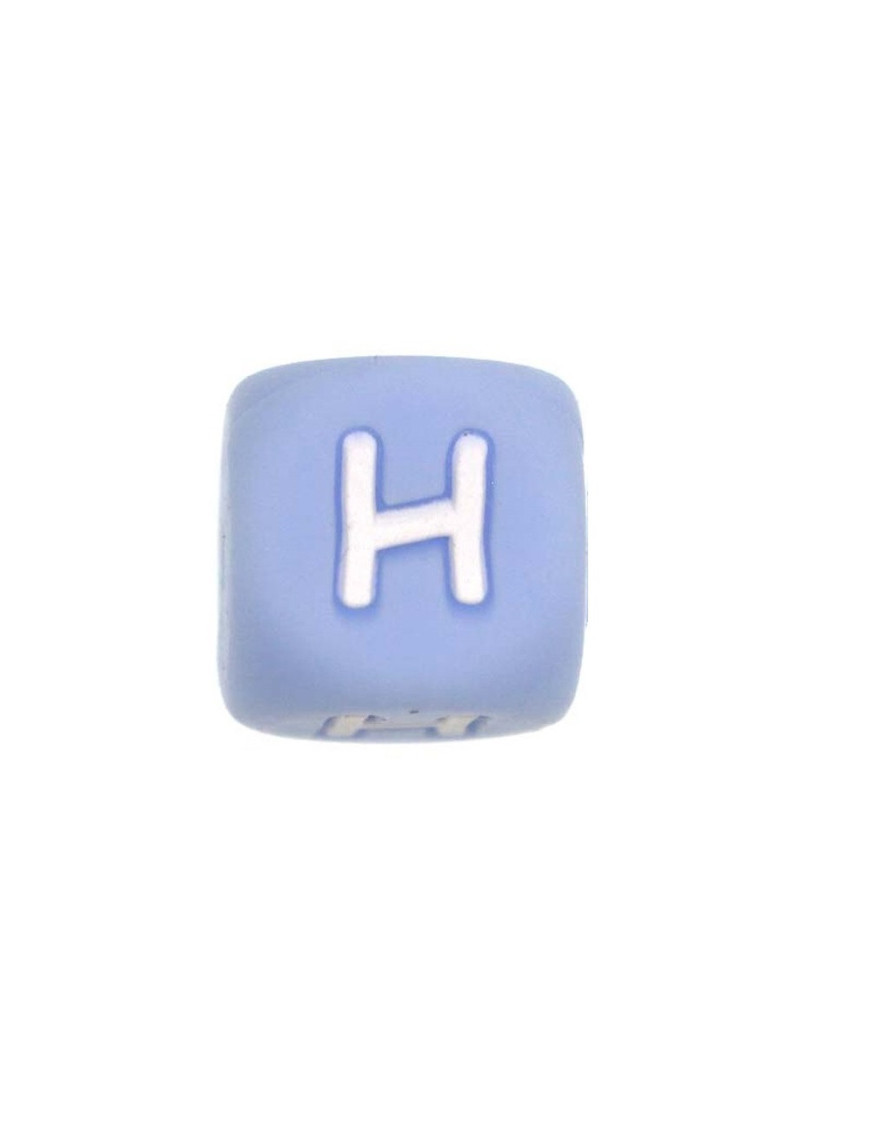 Perles Silicone Lettre Alphabet 12mm Bleu Clair