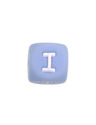 Perles Silicone Lettre Alphabet 12mm Bleu Clair