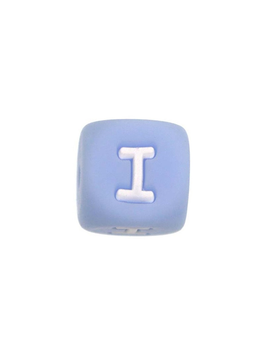 Perles Silicone Lettre Alphabet 12mm Bleu Clair