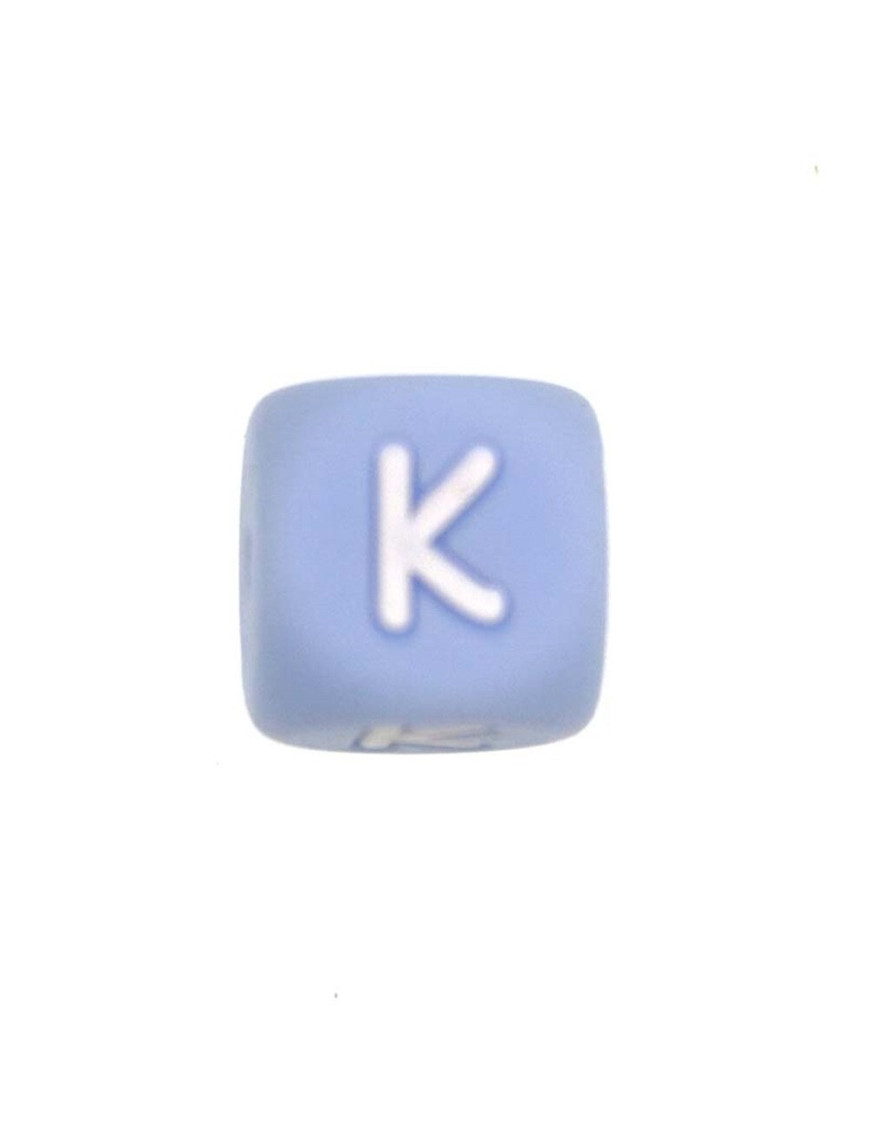 Perles Silicone Lettre Alphabet 12mm Bleu Clair