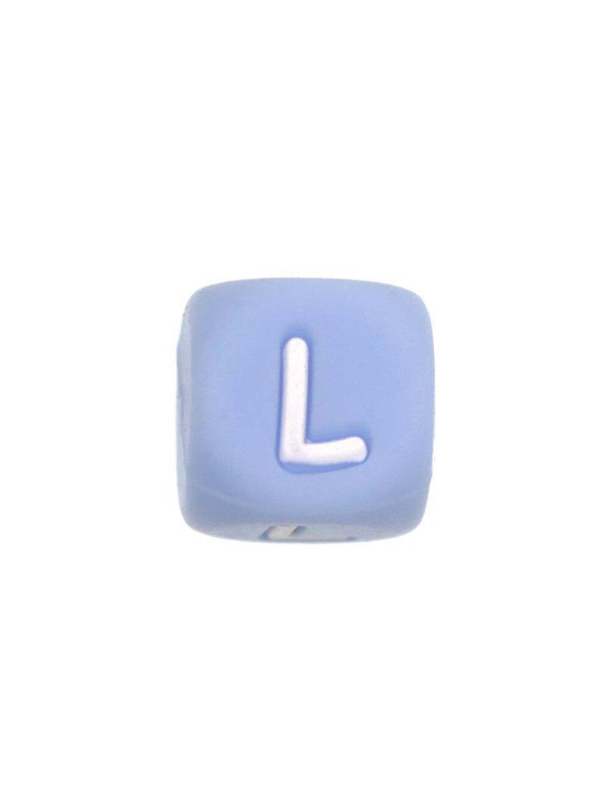 Perles Silicone Lettre Alphabet 12mm Bleu Clair